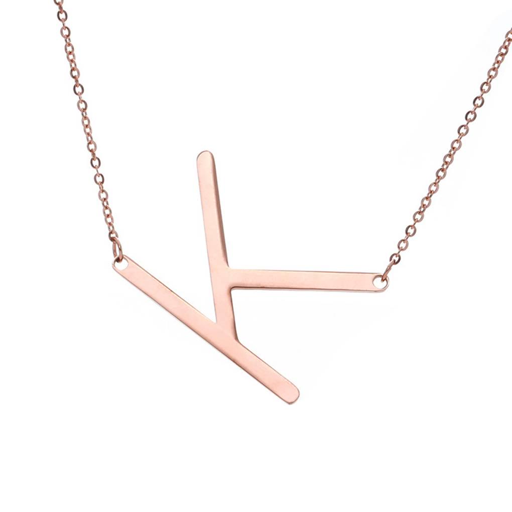 Alphabet Necklace Rose Plated Initial Letter Alphabet A - Z Choker Pendant