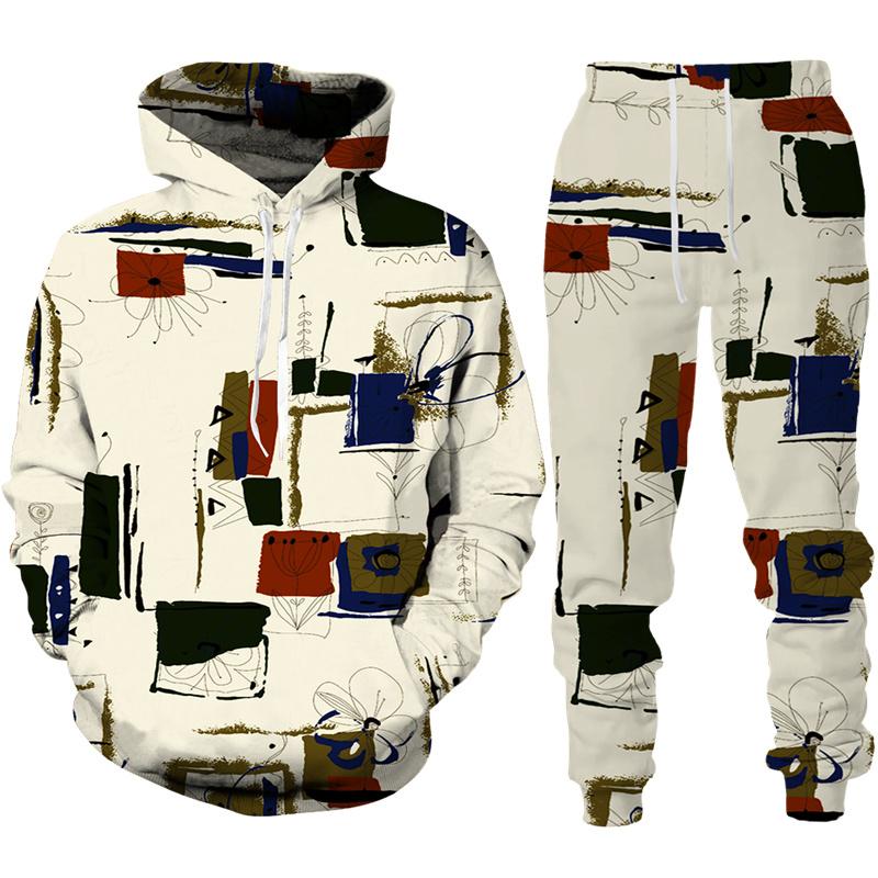 Jar Jeseň Funny Cartoon Abstract 3D Print Tepláková súprava Muži/Dámy Mikina+Nohavice Súprava na behanie Pár Oblečenie Hip Hop Oblečenie