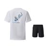 Li-Ning Creative Print Comfortable Loose Fit Short Sleeve Round Neck Quick Dry Shorts Sports Suit Unisex Sports Suit ATSU919-2+AKSU789-3
