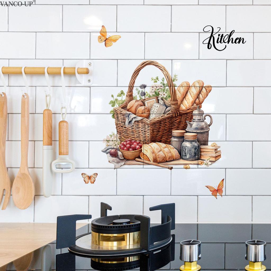 Creative Bread Butterfly Floral Wall Stickers, Self-Adhesive Decor for Kitchen Cafe Home Background Decoration