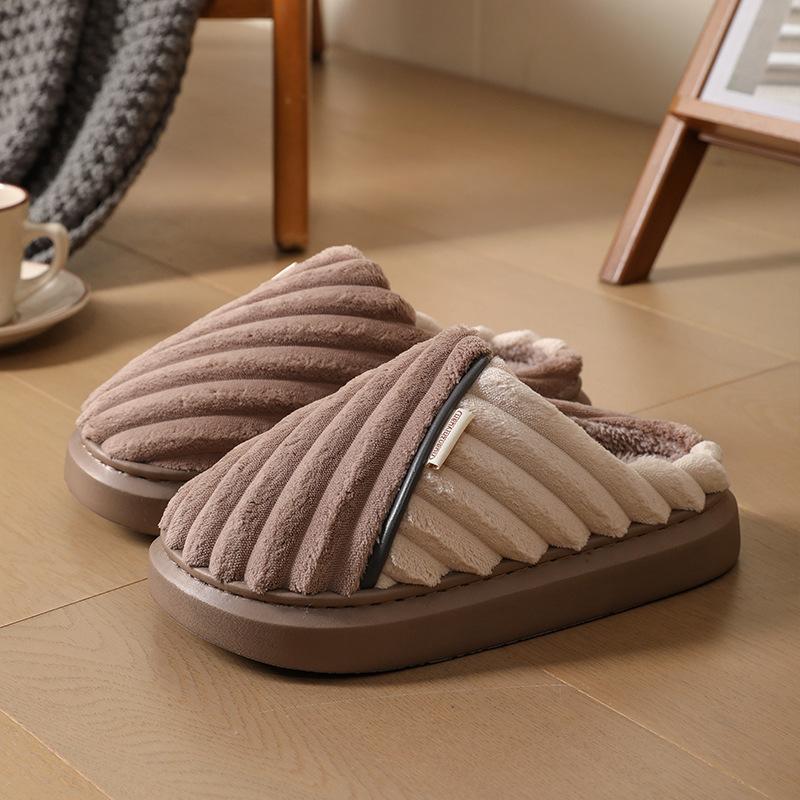 Large size cotton slippers autumn and winter baotou home floor non-slip warm velvet simple slippers fashion