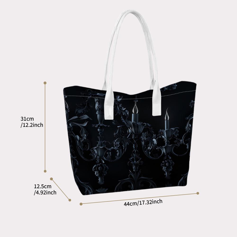 Gothic Dark Pattern Large Tote Bag Elegant Daily Commute Shoulder Bag for Women