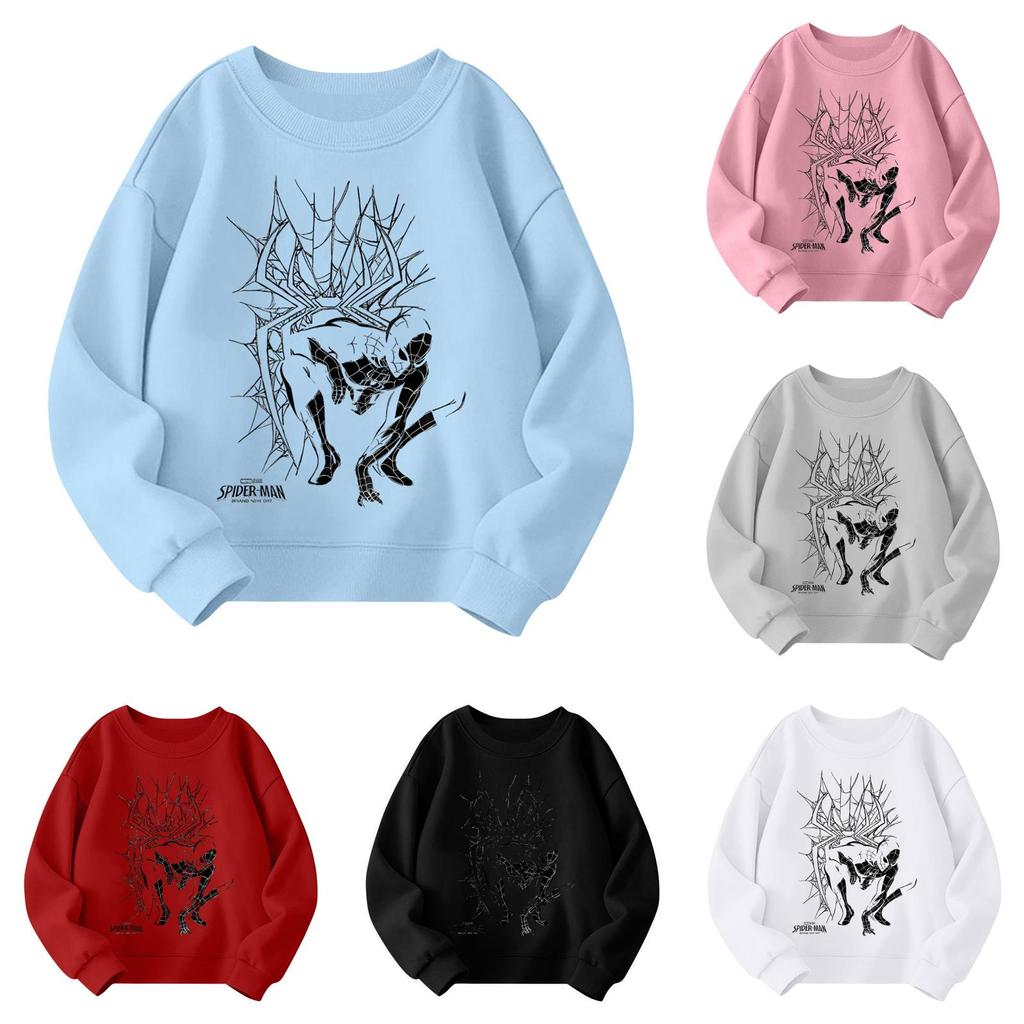 Boys and girls round neck plus velvet pullover printed top sweatshirt