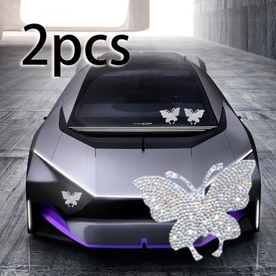 2 pezzi Adesivi Auto Farfalla Scintillanti PVC Accessori Esterni con Decorazione di Strass