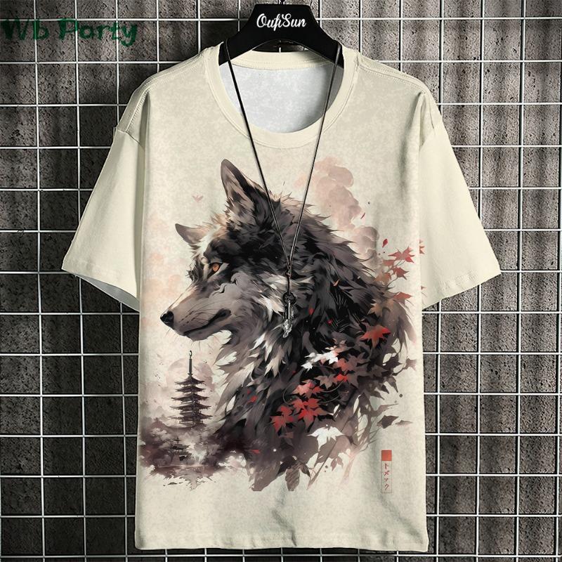 Japanisches Ukiyo-E T-Shirt Herren Tierdruck Grafik T-Shirts Vintage Herrenbekleidung Rundhals Kurzarm Tee Harajuku T-Shirt