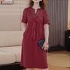 ZANZEA Elegant Womens Casual Round Neck Short Sleeve Splice Dress