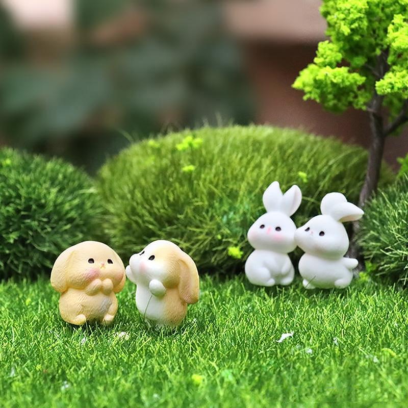 Figurine Miniature Cute Rabbit Micro Landscape Resin Ornaments For Home Decoration Kawaii Animal Bunny Room Desk Decor Gift