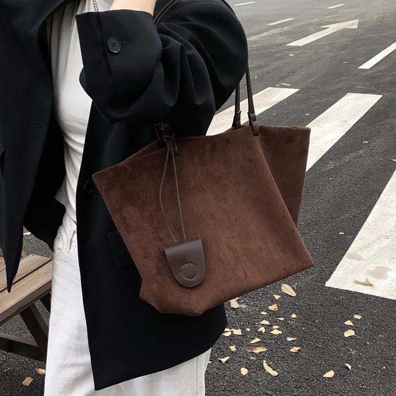 Vintage Soft Suede Women's Handbags Large Capacity Female Simple Shoulder Bags Classic Fall Winter Top Handle Work Tote Bag