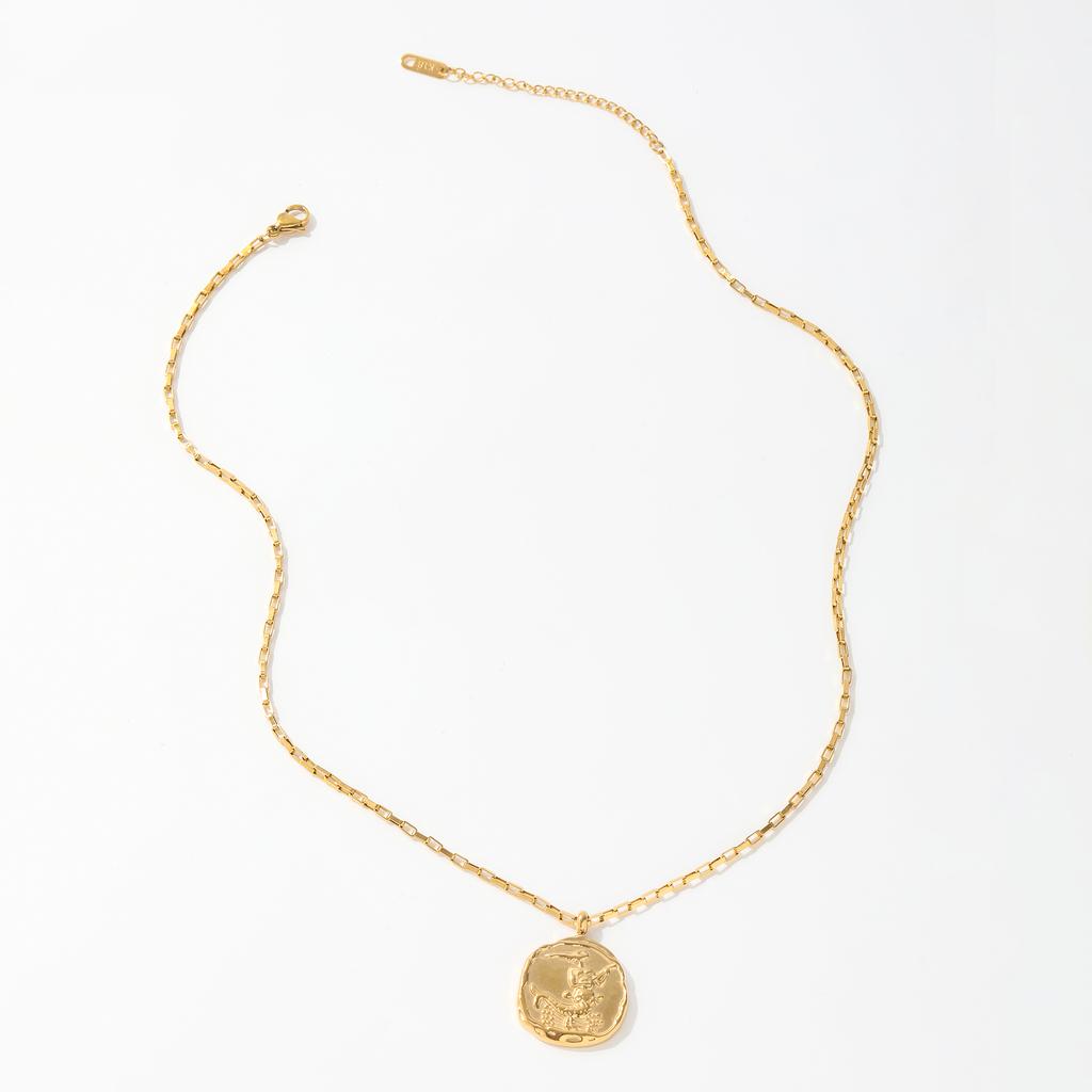 JOOLIM High End 18k PVD Gold Plated Stainless Steel  Cast Round Coin Sign Zodiac  Horoscope Necklace