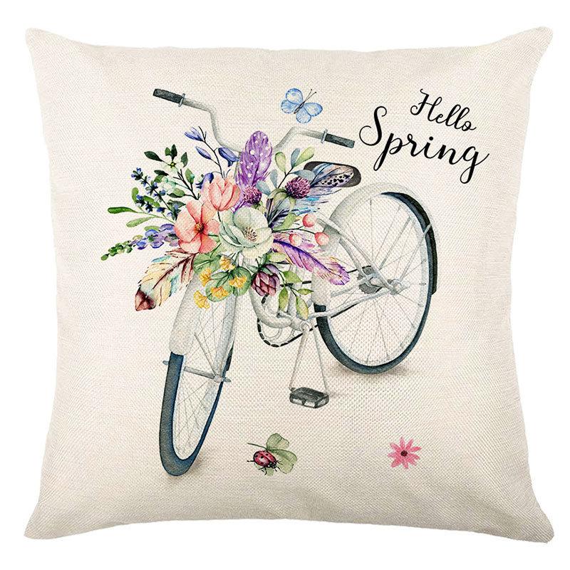 Seasons Throw Pillow Cover Spring Linen Flowers Truck Cushion Office Throw Pillow Cushion Throw Pillow Cushion