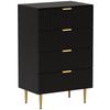 4-Schubladen-Kommode Schlafzimmerkommode modernes Aufbew Möbel mit goldenen Griffen und Beinen, gedimmt. 60 x 40 x 96 cm, schwarz