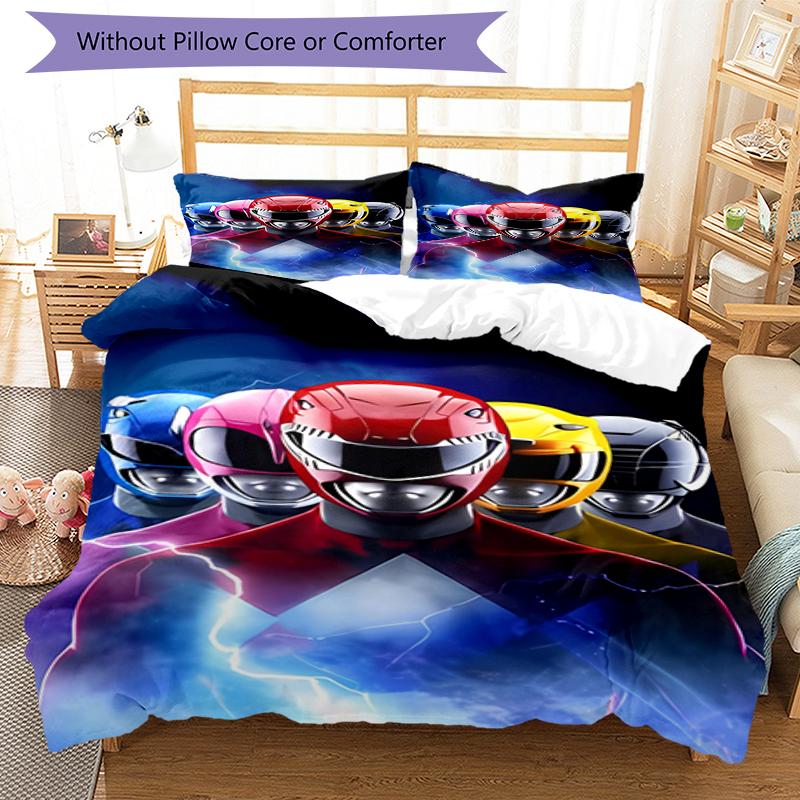 3pcs Mighty Morphin Power Rangers Pattern Bedding Set Duvet Cover Set Includes Duvet Cover &pillowcases, Perfect All Season Bedroom Decoration & Gift