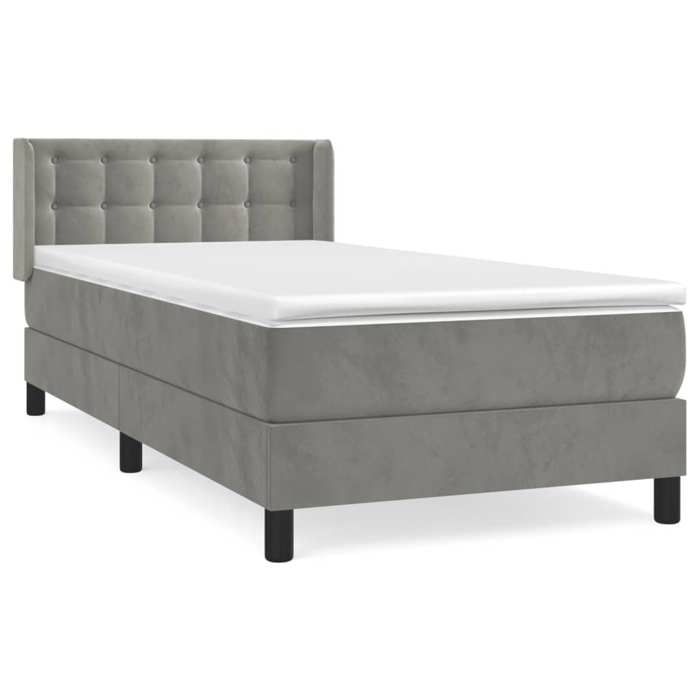 3131183 vidaXL Lit à sommier tapissier et matelas Gris clair 100x200cm Velours