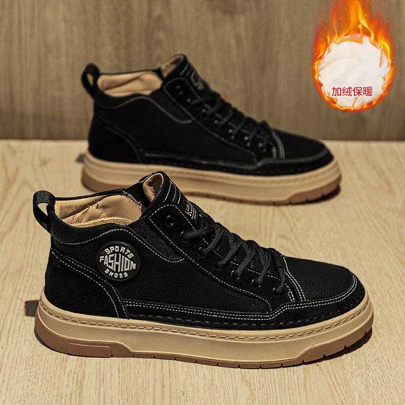 

Зимние бархатные мужские кроссовки для сноуборда, кожаные спортивные туфли на платформе со шнуровкой, уличные зимние бархатные утепленные и теплые мужские туфли 44