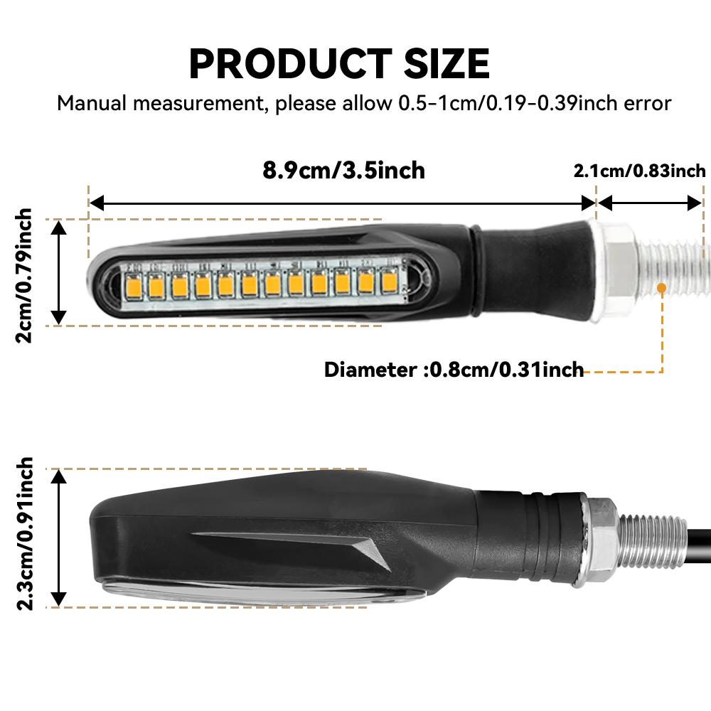 2/4pcs Motorcycle Flashing Lights Turn Sequential Signals LED Blinker Flowing Water Bendable Tail Stop Indicators Turn Signal
