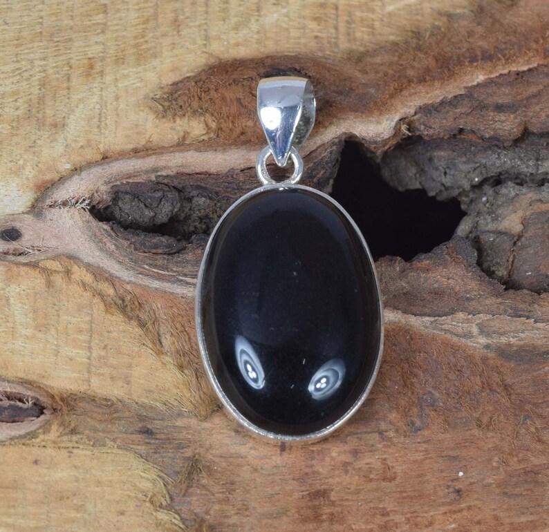 Solid 925 Sterling Silver Black onyx Oval Gemstone Handmade Pendant Unisex Gift Bezel Pendant Jewelry