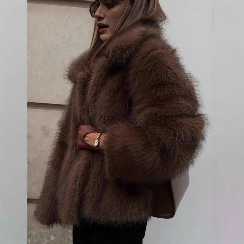 In the street style imitation fur jacket women's short lapel fox fur jacket casual versatile plush women's clothing