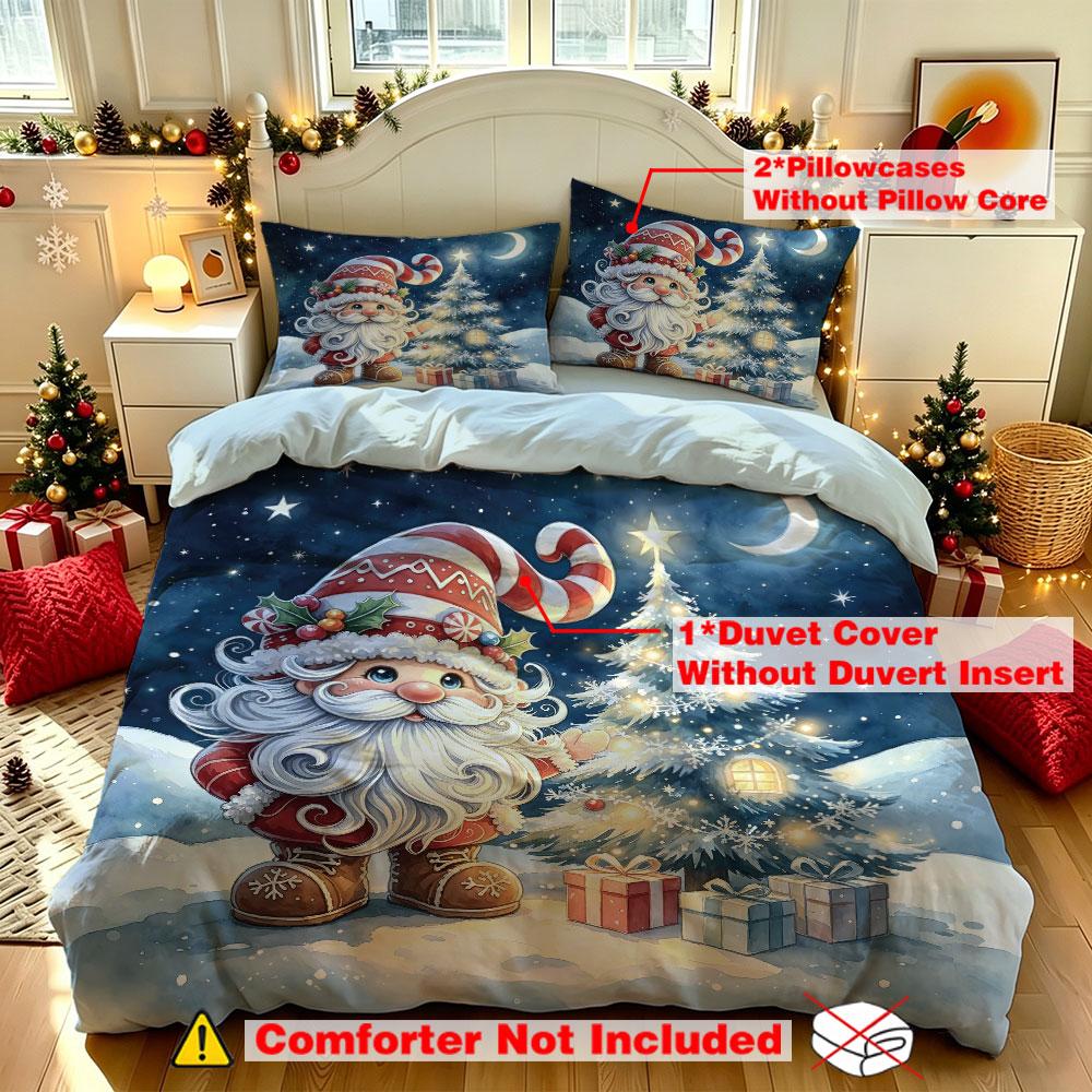 Christmas Duvet Cover Set 3Pcs Santa Claus Xmas Tree Snow Scene Print Bedding Soft Microfiber Comforter Cover