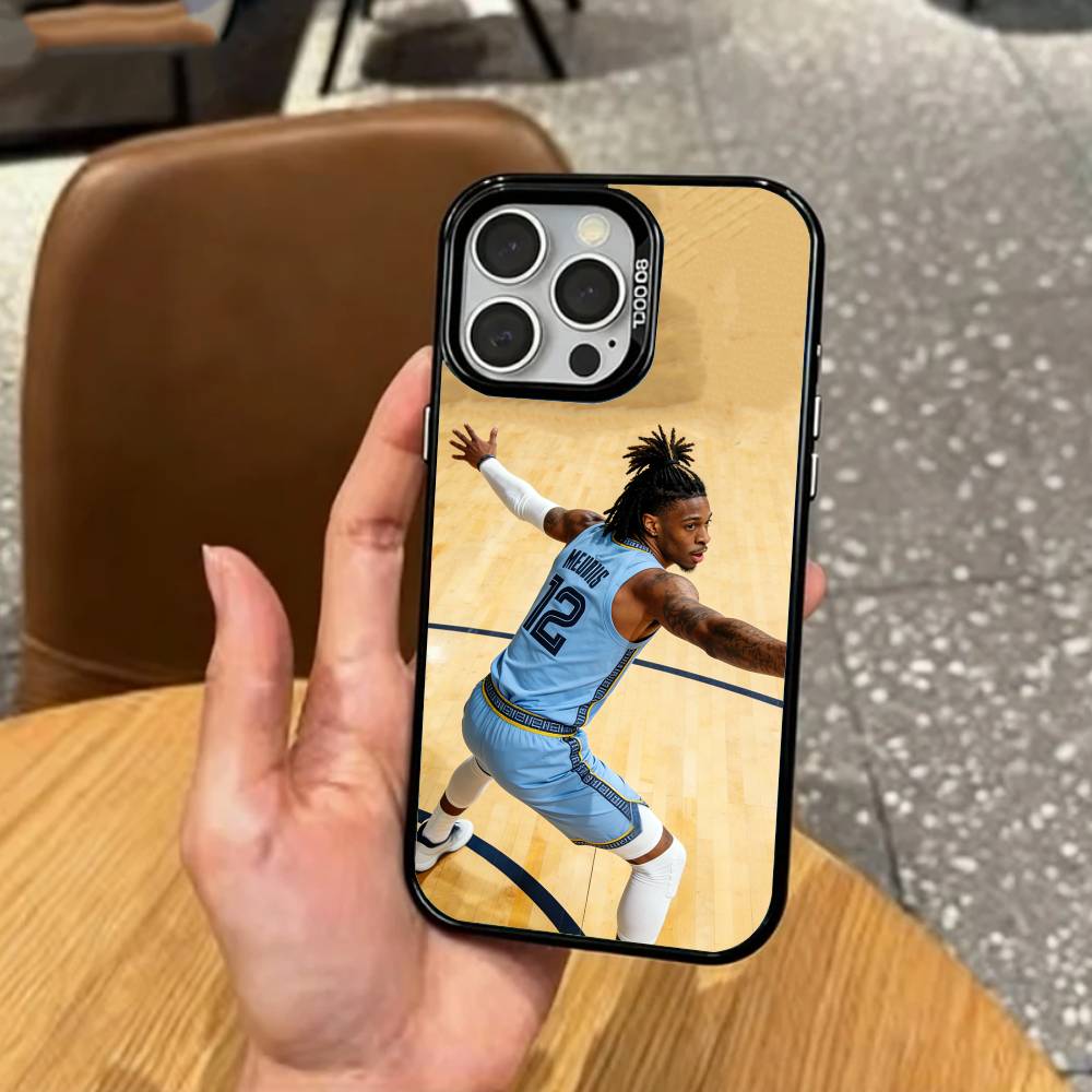 Custodia per Telefono Basketball J-Ja M-Morant 12 Per iPhone17,16,15,14,13,12,11 Plus,Pro Max Interno Colorato Placcato Argento