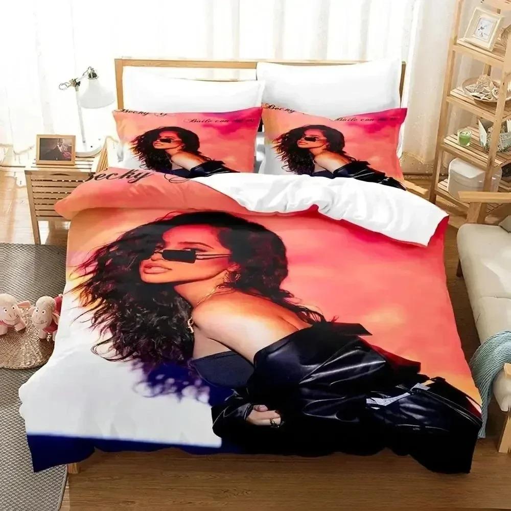 Juego de Ropa de Cama de la Cantante Popular Becky G Estampado 3D Funda Nórdica Funda de Almohada Decoración de Dormitorio para Adulto Niño Niña Regalo Tamaño Individual Doble Regalo