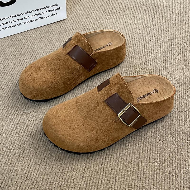 CRLAYDK Classic Women's Suede Footed Comfort Buckle Mules with Arch Support Slip On Casual Soft Shoes Inner Increase Slippers