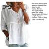 Women Shirt V-Neck 3/4 Sleeve Loose Fit Lace Splicing Tops Solid Color Loose Fit Breathable Casual Shirt