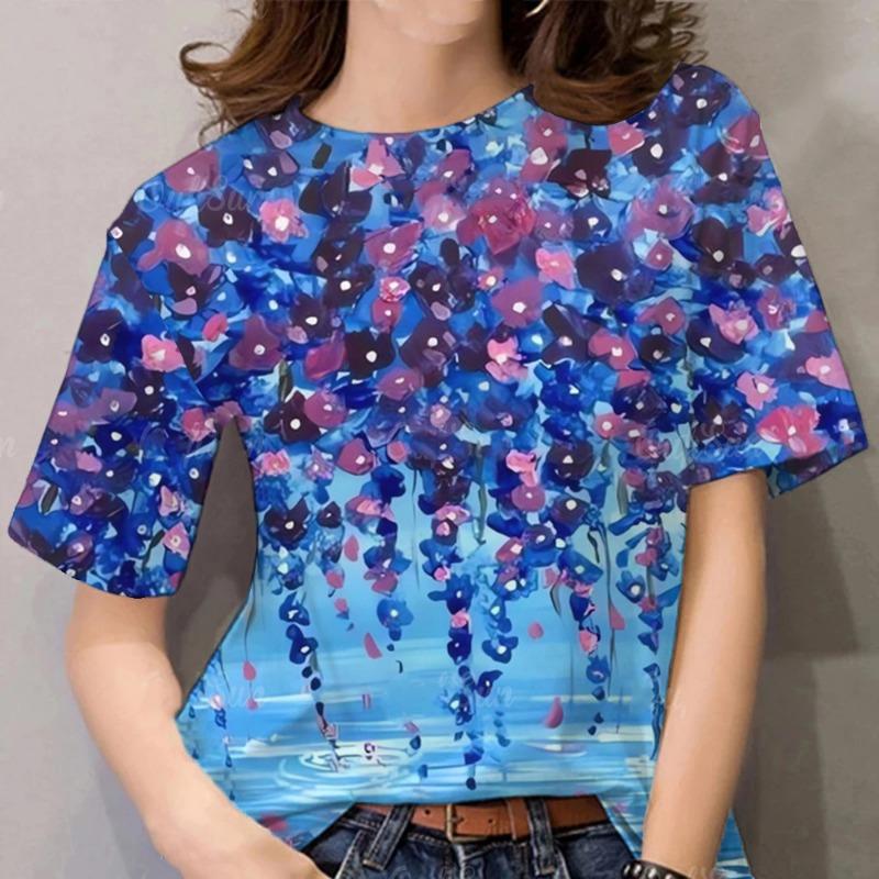Colorful flowers 3D printed T-shirt, women's casual style top, women's clothing