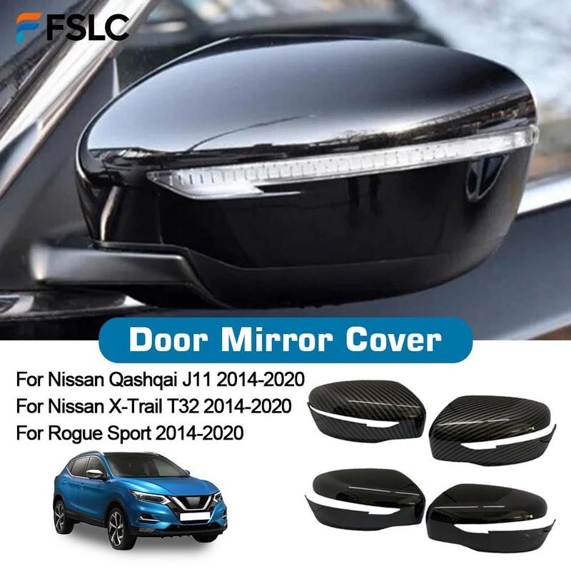 Door Mirror Cover For Nissan Qashqai J11 X-Trail T32 Rogue Sport 2014- Carbon Fiber Glossy Black Car Rearview Accessories