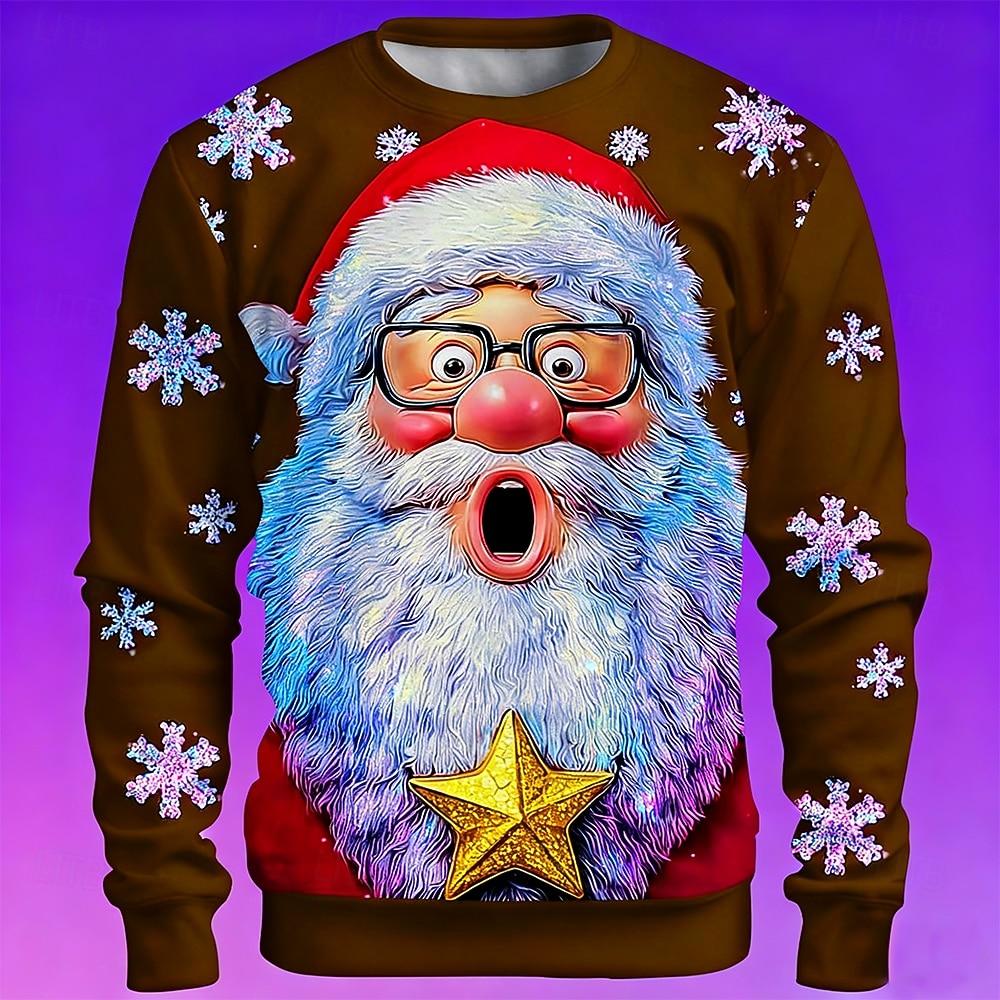 Christmas Santa Claus Graphics Men's Casual Sweatshirts Crew Neck Pullover Long Sleeve Trendy Streetwear Party Gift