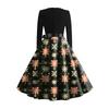 Damen Casual Mode V-Ausschnitt Langarm Retro Weihnachtsprint Retro Kleid
