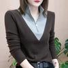 Unique design top autumn and winter new German velvet splicing color stand-up collar long-sleeved thin warm bottoming shirt women