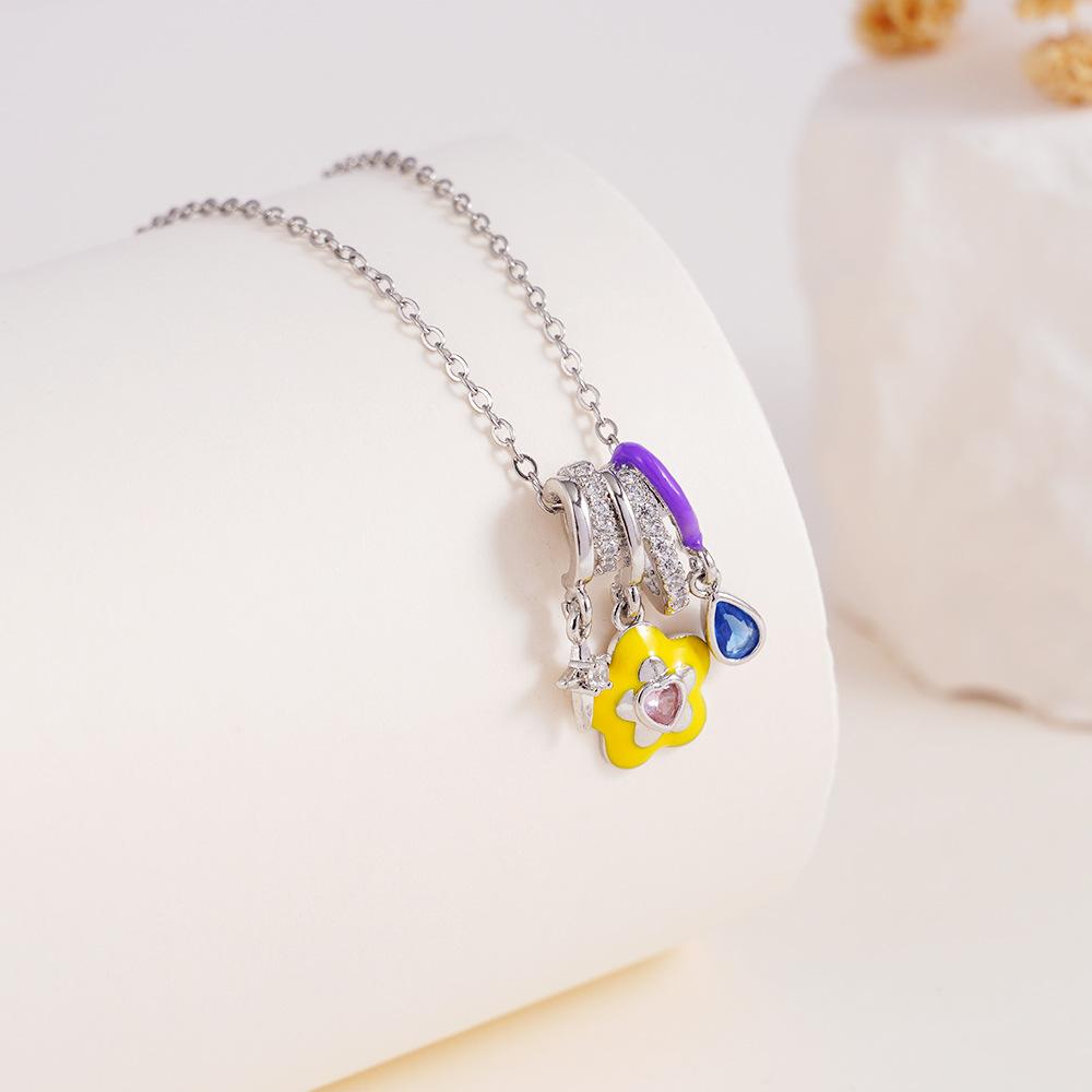 Fashion Zircon Daisy Fish Tail Ice Cream Charms Necklace for Women Girls Stainless Steel Chain Sweet Cute Jewelry Christmas Gift