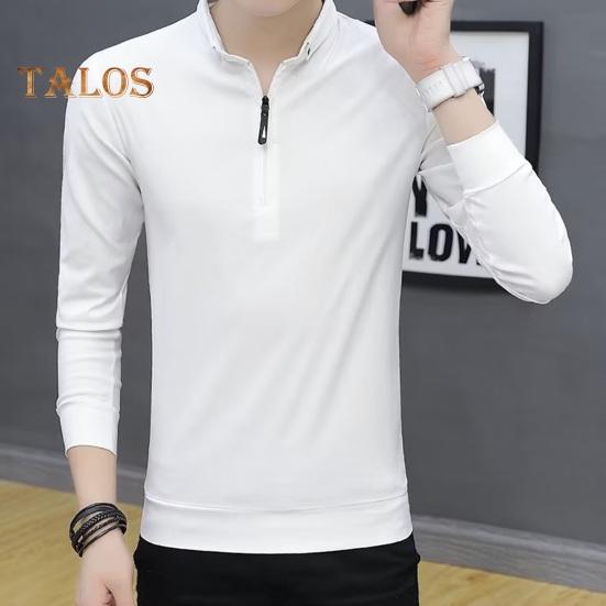 Vår Høst Skjorte Herre Langermet Halv Glidelås Slim Fit Stand Krage Pure Farge Mid Length Pullover Daglig slitasje Business Office Topp