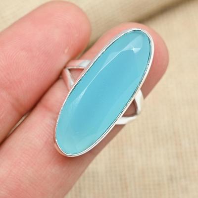 Blue Chalcedony Gemstone 925 Solid Sterling Silver Handmade Design Jewelry Ring
