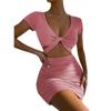 2026 Summer European & American Cross-border Women's V-neck Cut-out Bodycon Skirt