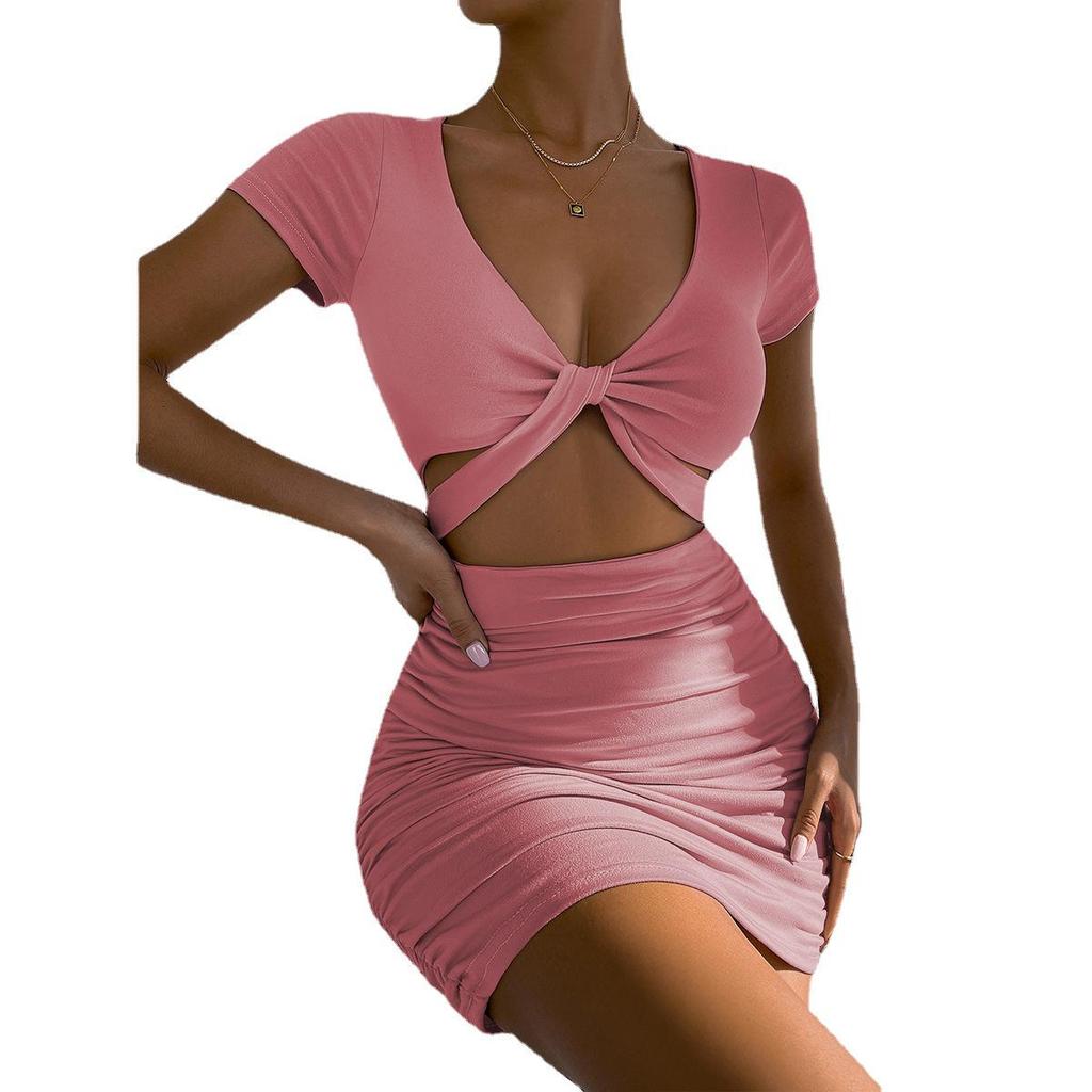 2026 Summer European & American Cross-border Women's V-neck Cut-out Bodycon Skirt