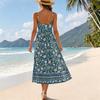 Women Summer Floral Print Adjustable Strap Pocket Bohemian Casual Beach Vacation Sundress Loose Fit Sleeveless Dress