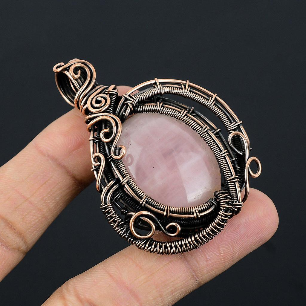 Rose Quartz Jewelry, 999 Copper Wire Wrapped Pendant Handmade Gemstone Jewelry, Gifts For Wife Brand New Pendant