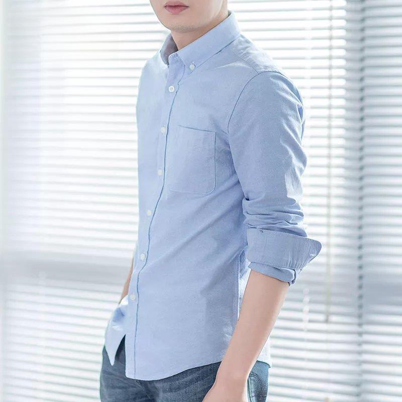 Men's Casual Cotton Oxford Long Sleeve Shirt - Slim Fit, Korean Style, Youth To Middle-Aged, Spring To Autumn