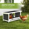 2-Area Chicken Nest with Raised Base and Roof, Wood and Bitumen, 66x37x34 cm, Gray White and Black