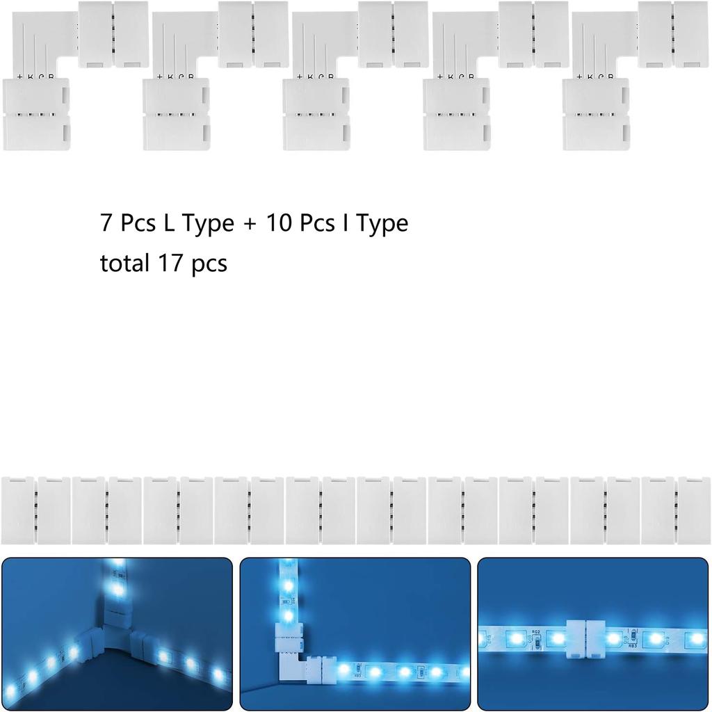 L Shape 4-Pin LED Connectors 10mm Wide Right Angle Corner Connectors Solderless Adapter Connector Terminal for 3528/5050 SMD RGB