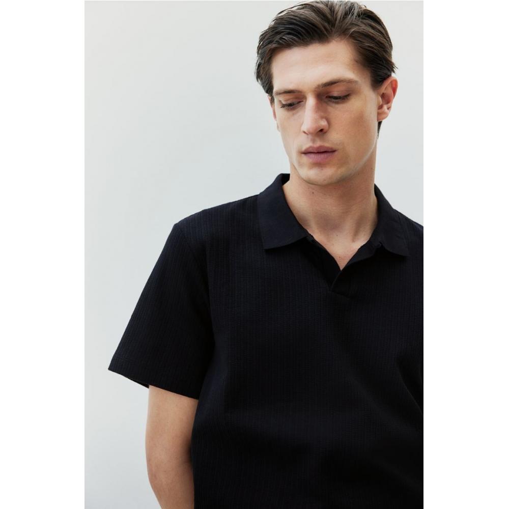 

Текстурированная рубашка-поло HM Regular Fit, черная XS