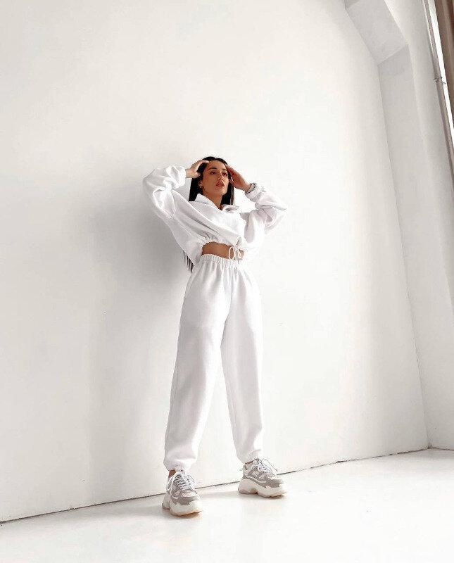 Dámská jednobarevná volná mikina se zipem a stojáčkem, ležérní sada 2 kusů - Kolekce Jaro/Podzim 2025