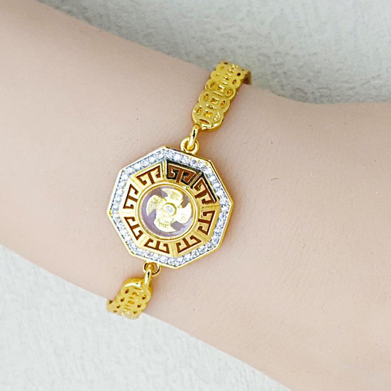 

Позолоченные браслеты с тайскими храмовыми бриллиантами и мельницей с дизайном Багуа Bagua pattern золотой