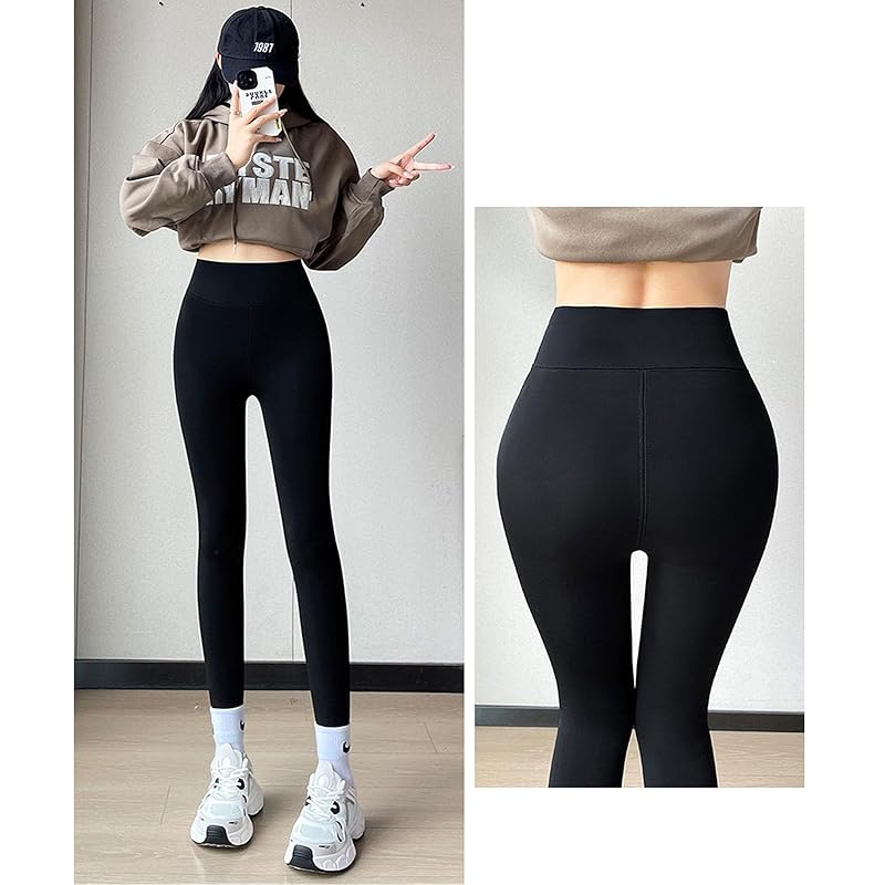 [Yubi] Fleece lining leggings ladies Fleece-lined pants stretch 9/4 length pants back boa Fluffy slim tights spats bottoms high waist winter autumn
