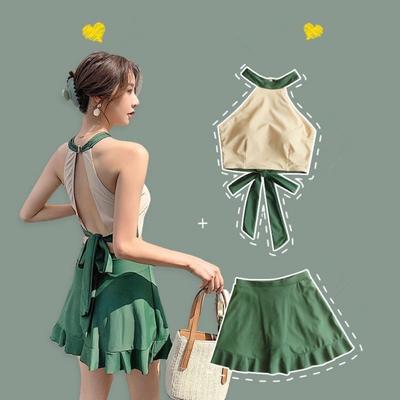 2024 New Korean Two Piece Tank Skirt Swimsuit Sexy Women High Waist Swim Bath Suit Woman Swimwear Monokini Swimming Swimskirt