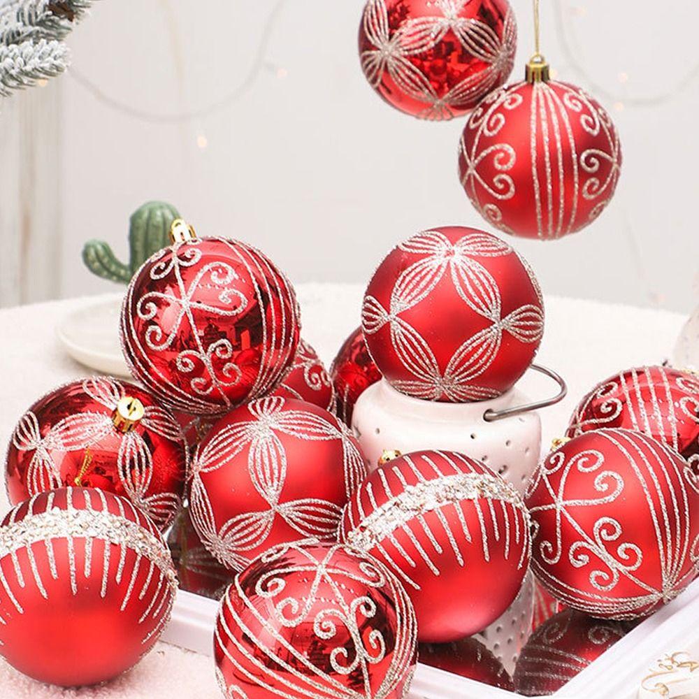6pcs 8cm Painted Christmas Balls Ornament Plastic Christmas Tree Pendant Home Xmas Decor