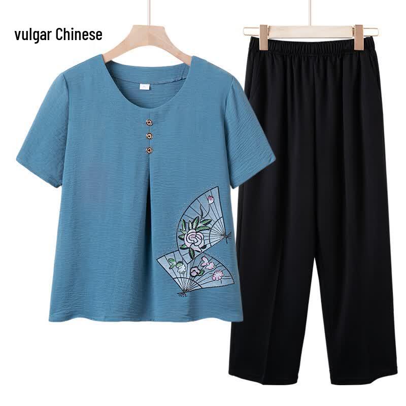 Ronghua Elderly Women s Summer Loose-Fit T-shirt & Optional Pants 3XL
