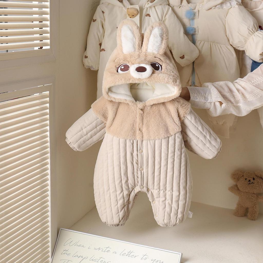 Children's Winter Hooded Rabbit Fleece Onesie - Thick Outdoor Baby Suit