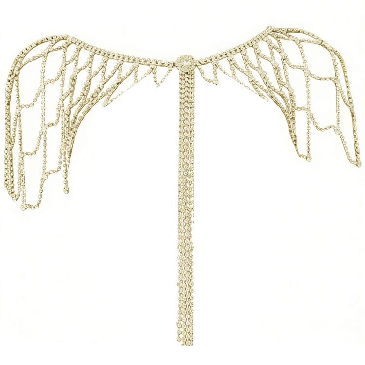 

Rhinestones Embellished Fringe Design Shoulder Chain Jewelry For Bride During Wedding Ceremonies Festivities золотой
